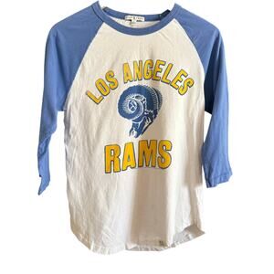 JUNK FOOD | Blue and White LA Rams Raglan Tee | Small Gameday